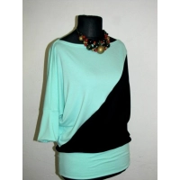 Bluzka Aga dwukolorowe kimono asymetryczne mięta/czarny